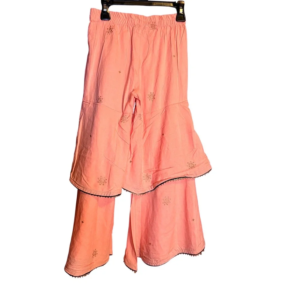 Readiprint‎ Fashions Sharara Pants Kids 26 Peach Good Tiered Floral Embroidery